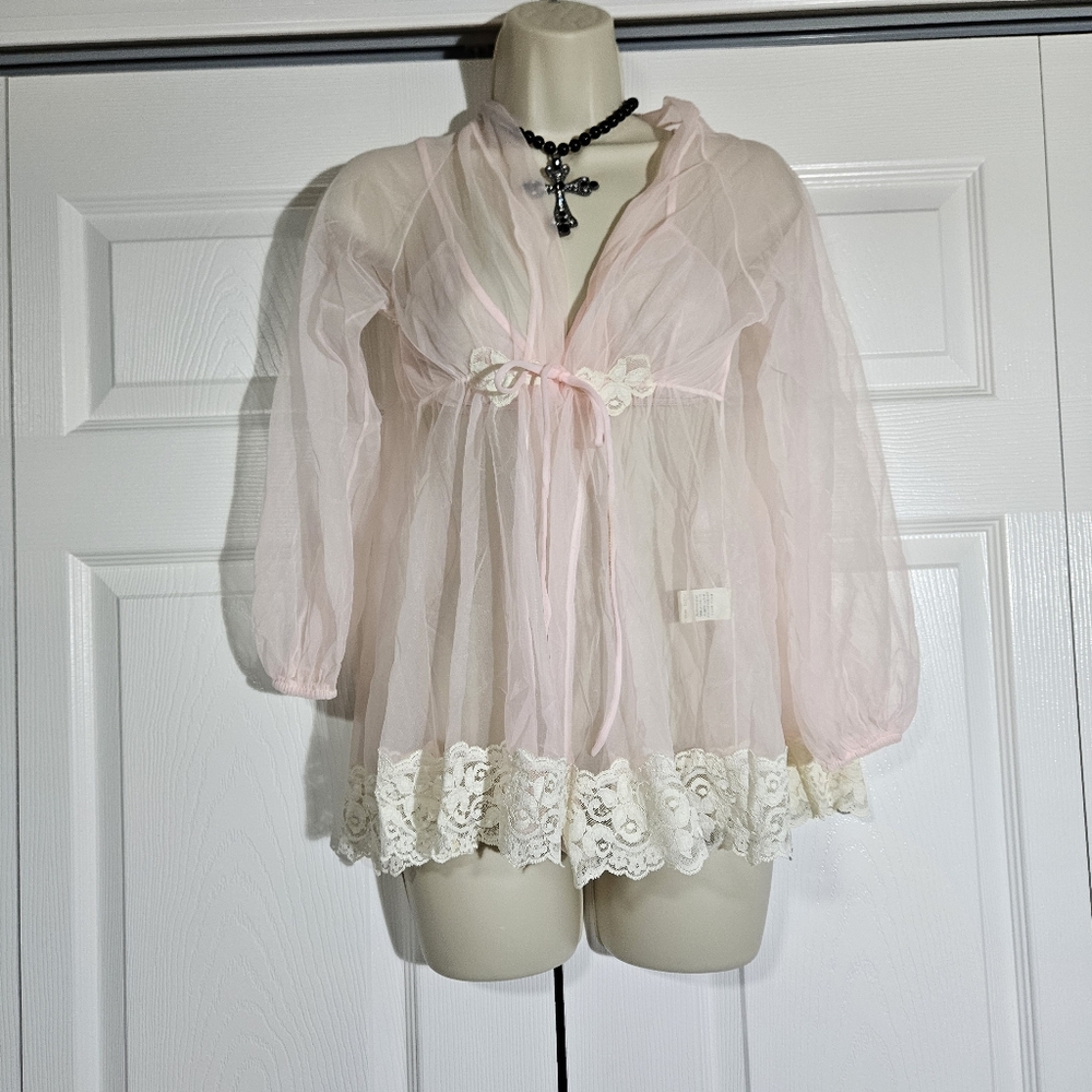 Sheer Pink Lace Trim Babydoll